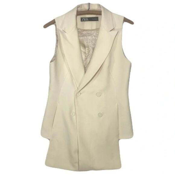 ZARA Cream Colored Sleeveless Vest/Blazer Womens Size S - Picture 1 of 8